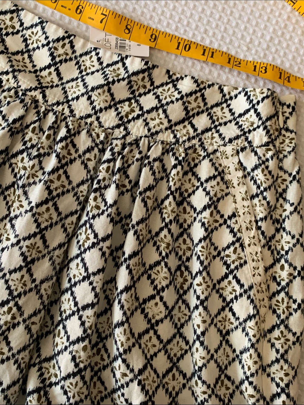 NWT linen blend Cottagecore Diamond-Print Mini Skirt in Navy and Cream size 8 - Picture 10 of 12